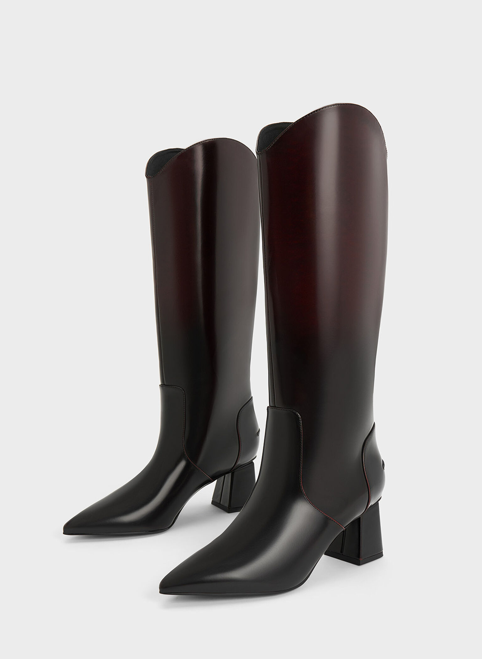 Lucinda Trapeze-Heel Knee-High Boots, Red, hi-res