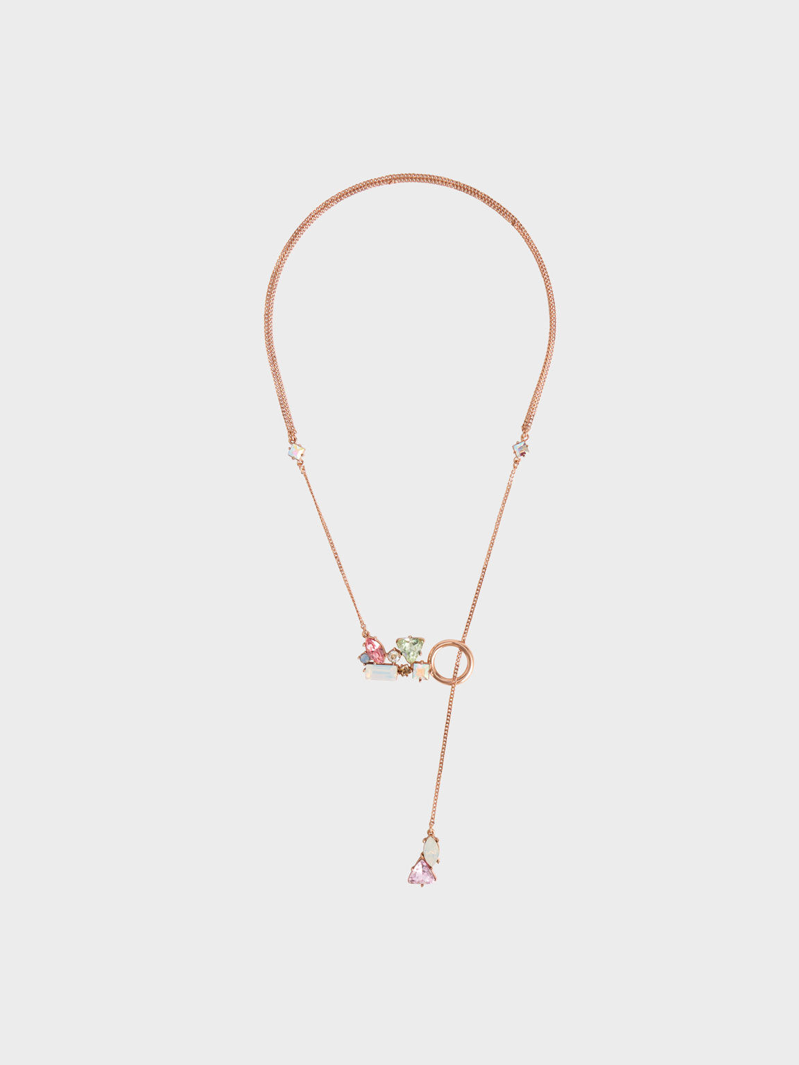 Crystal-Embellished Double Chain Necklace, Rose Gold, hi-res
