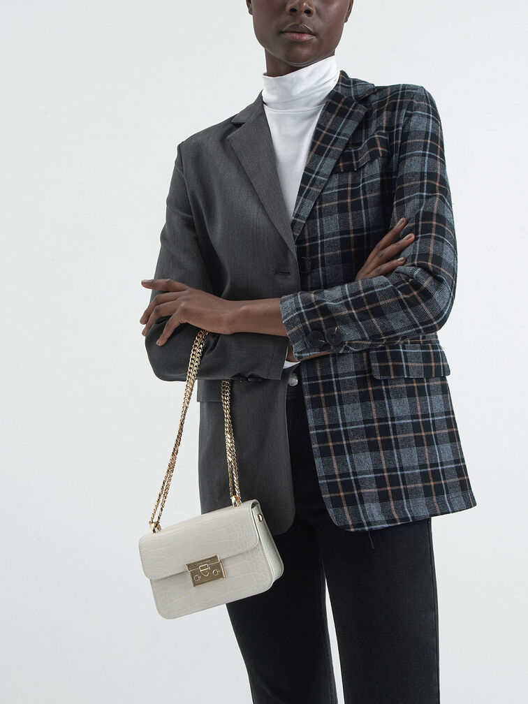 Chalk CrocEffect Chain Strap Crossbody Bag CHARLES & KEITH US