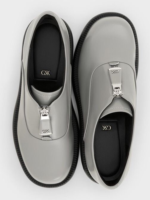 Mocasines Nina de cuero con cremallera, Gris, hi-res