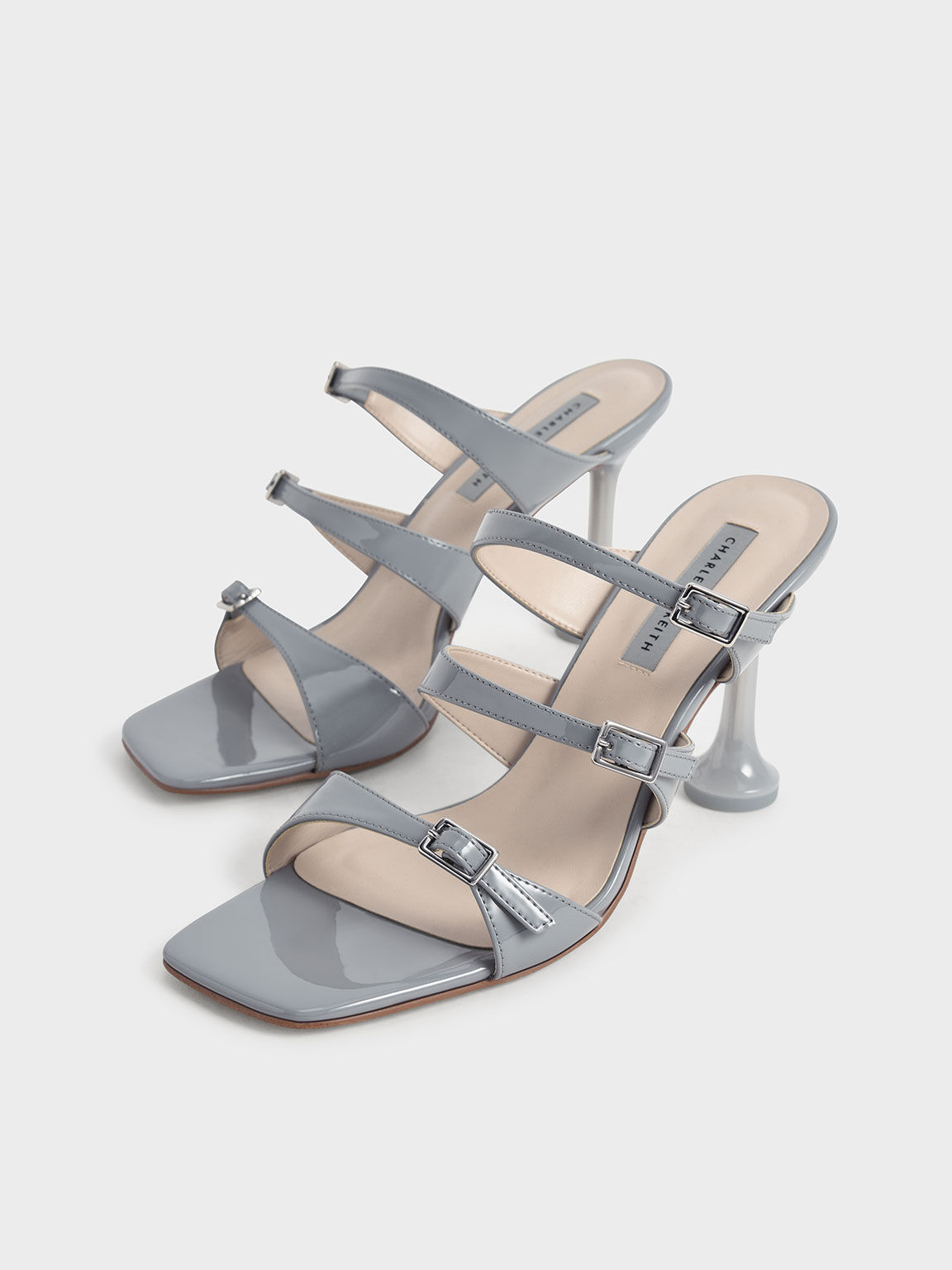 Patent Triple Strap Sculptural Heel Mules, Light Blue, hi-res