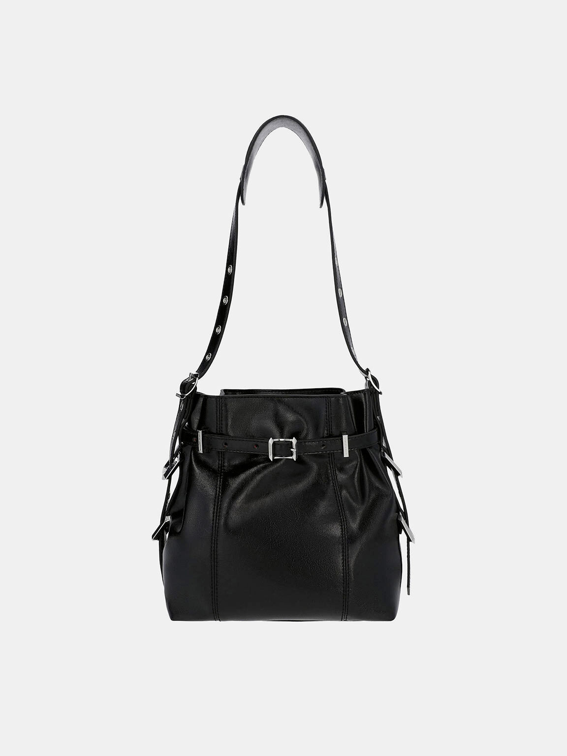Noir Bryna Belted Bucket Bag - CHARLES & KEITH KH
