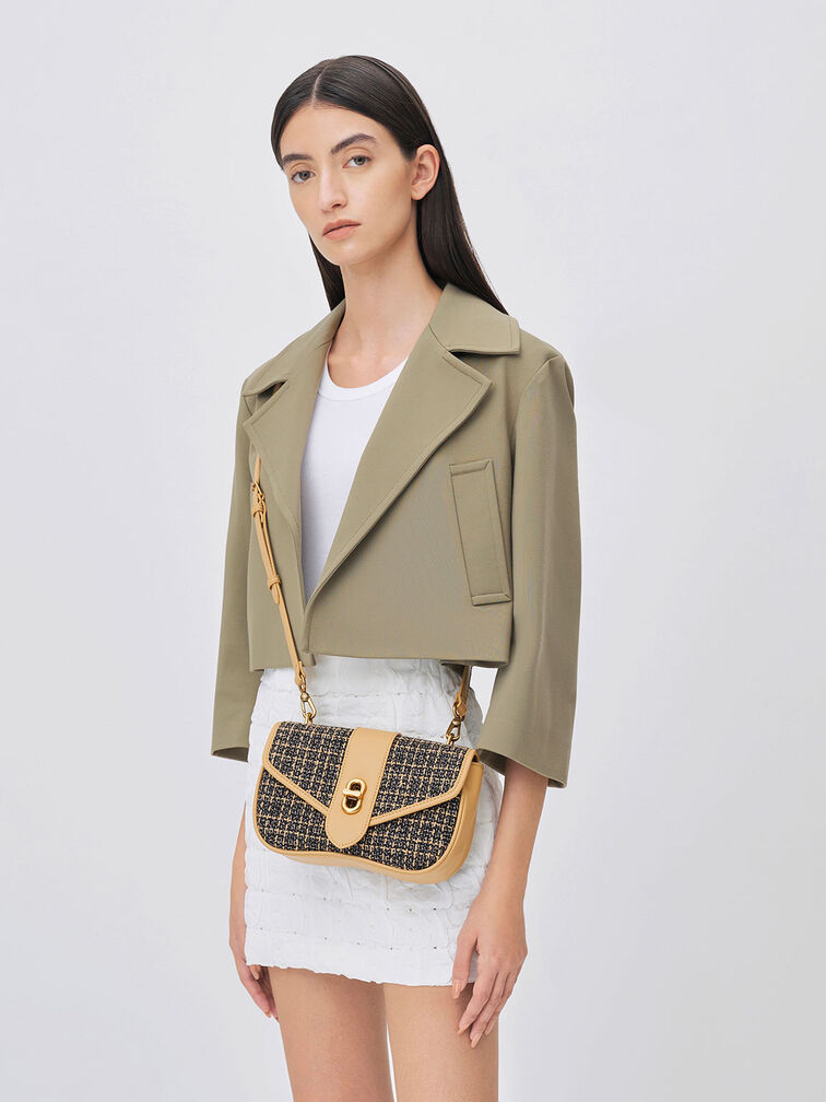 Aubrielle Tweed Panelled Crossbody Bag, Multi, hi-res