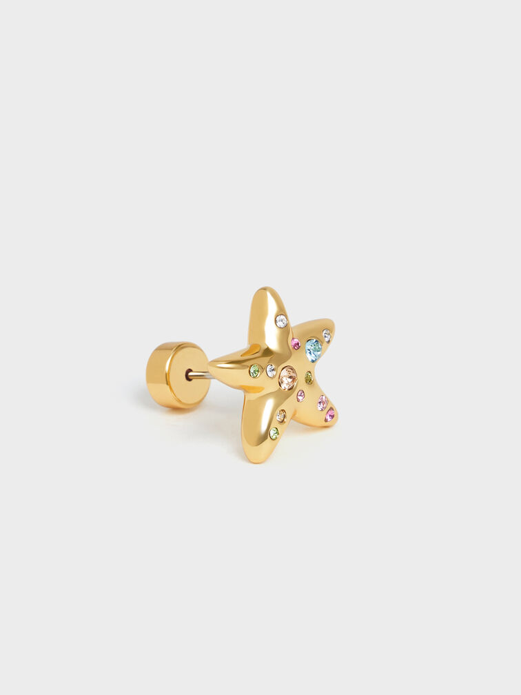 Orinda Crystal Starfish Stud Earrings, Gold, hi-res