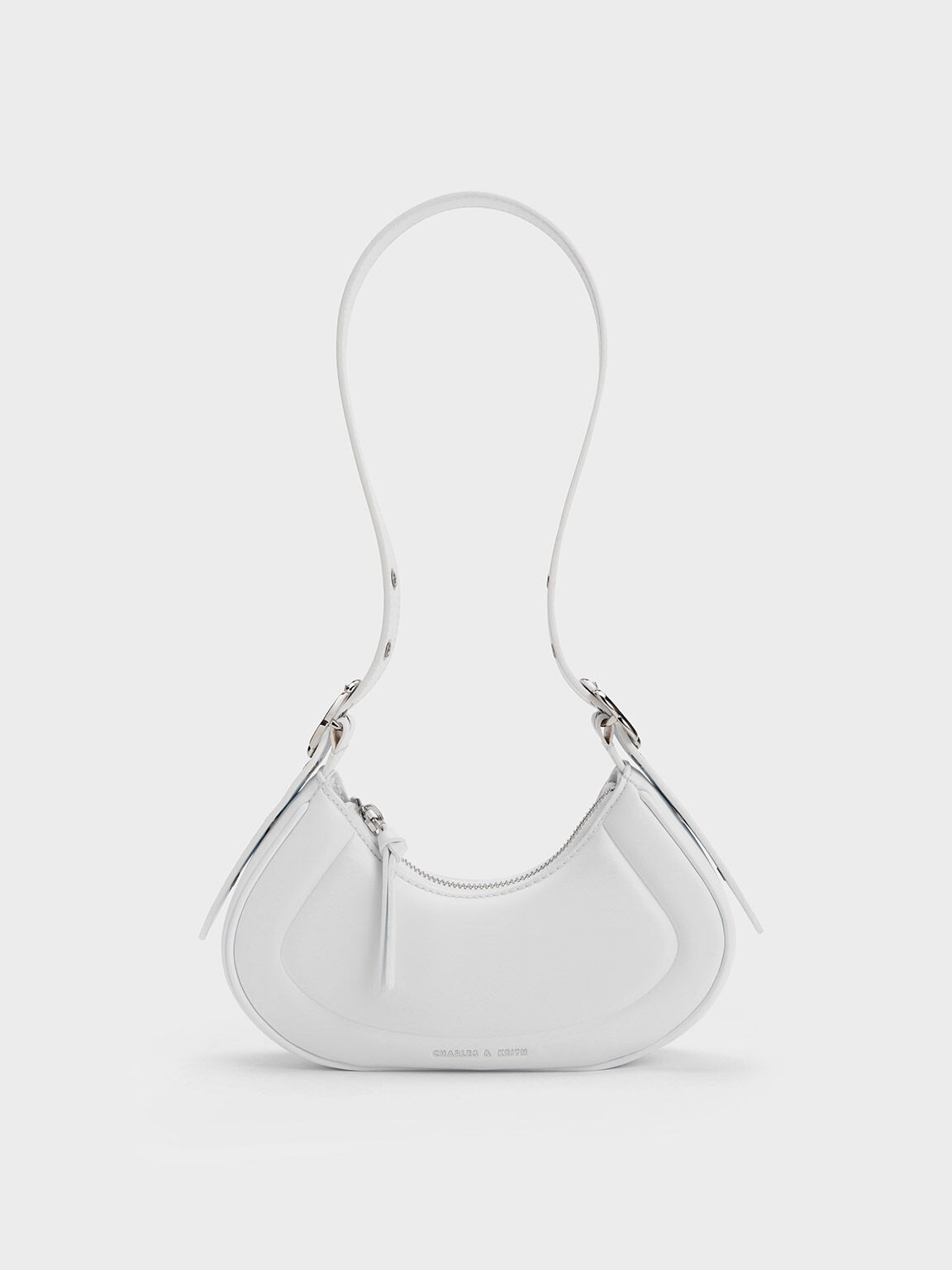 Petra Curved Shoulder Bag, White, hi-res