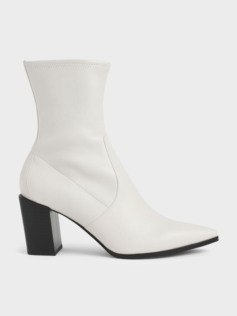 Slanted Block Heel Ankle Boots, Chalk, hi-res