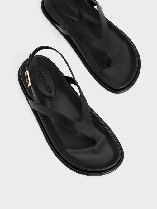 V-Strap Thong Sandals, Black, hi-res