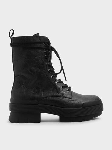 Lace Up Combat Boots, Black, hi-res