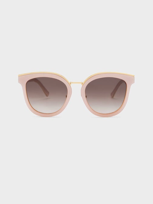 Recycled Acetate Metallic-Rim Sunglasses, Pink, hi-res