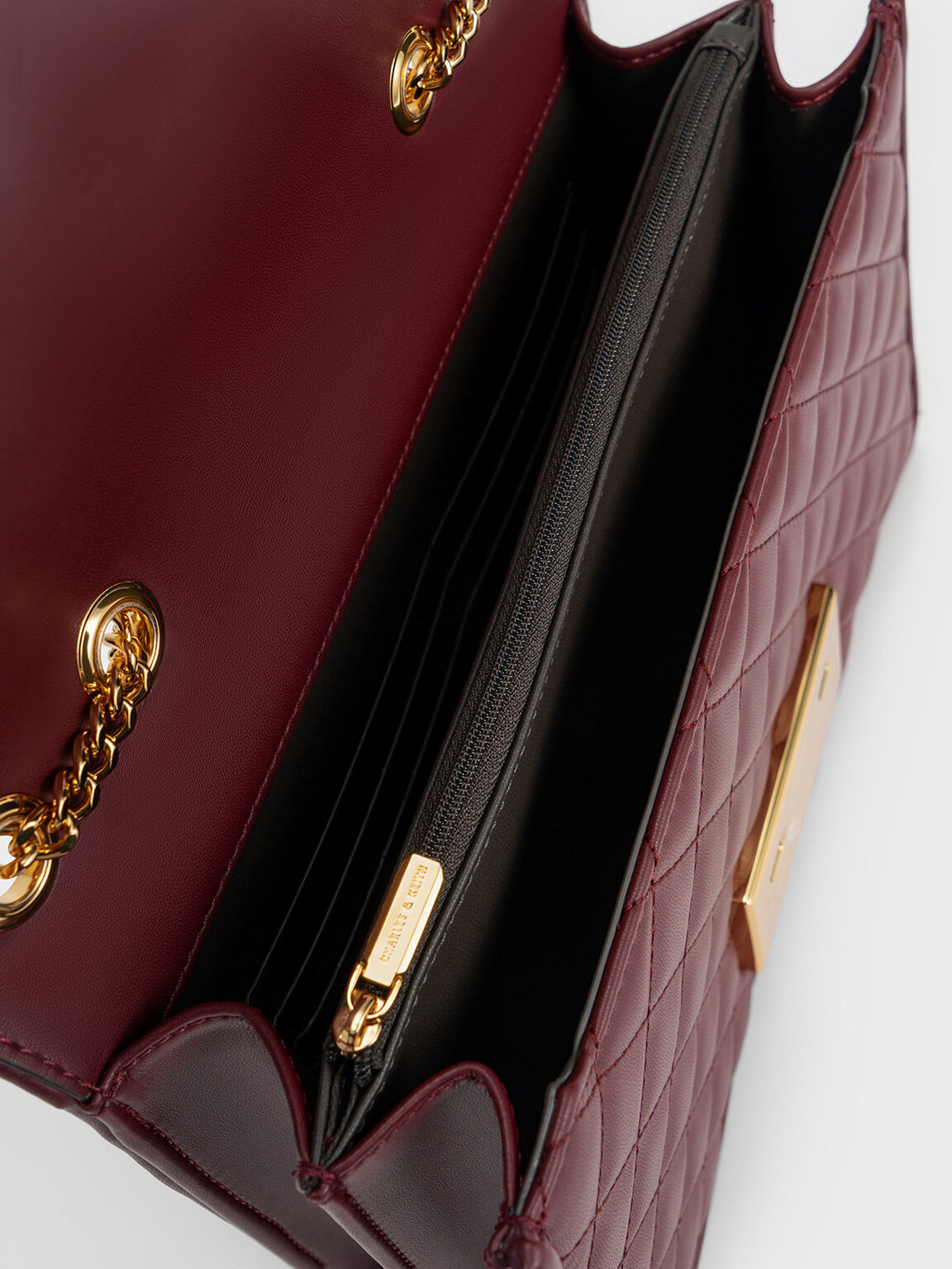 Push Lock Quilted Crossbody Bag Burgundy