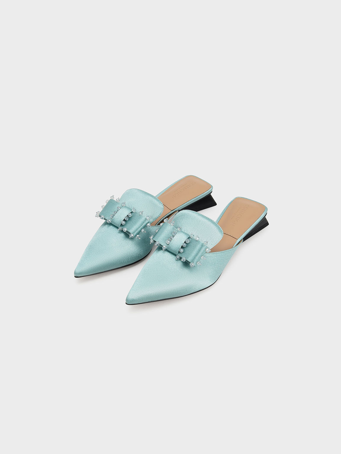 Satin Bead-Embellished Loafer Mules, Blue, hi-res