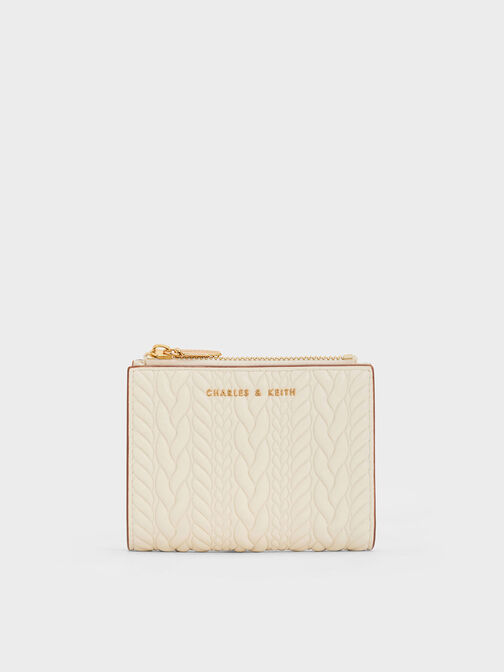 Apolline Textured Top-Zip Wallet, Cream, hi-res