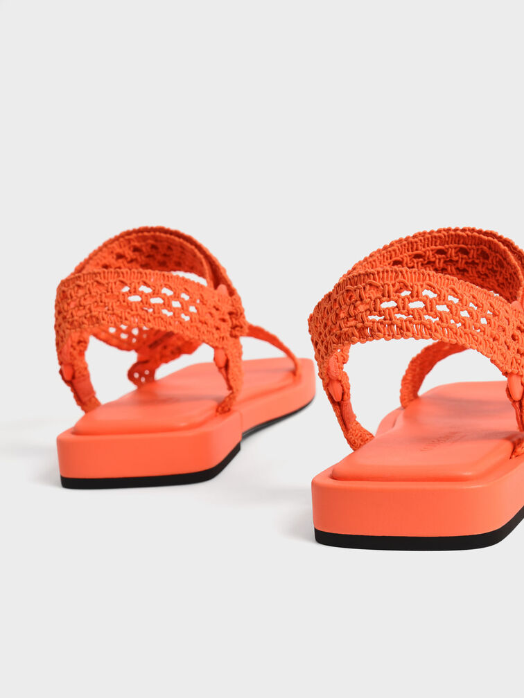 Vina Knitted Square-Toe Sandals, Coral, hi-res