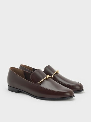 Metallic Knot-Bar Loafers, Dark Brown, hi-res