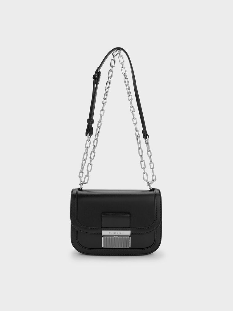 Charles & Keith shoulder bag in black with gold buckle