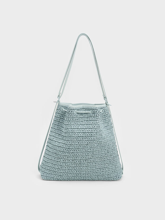 Neva Woven Two-Way Bucket Bag, Sage Green, hi-res