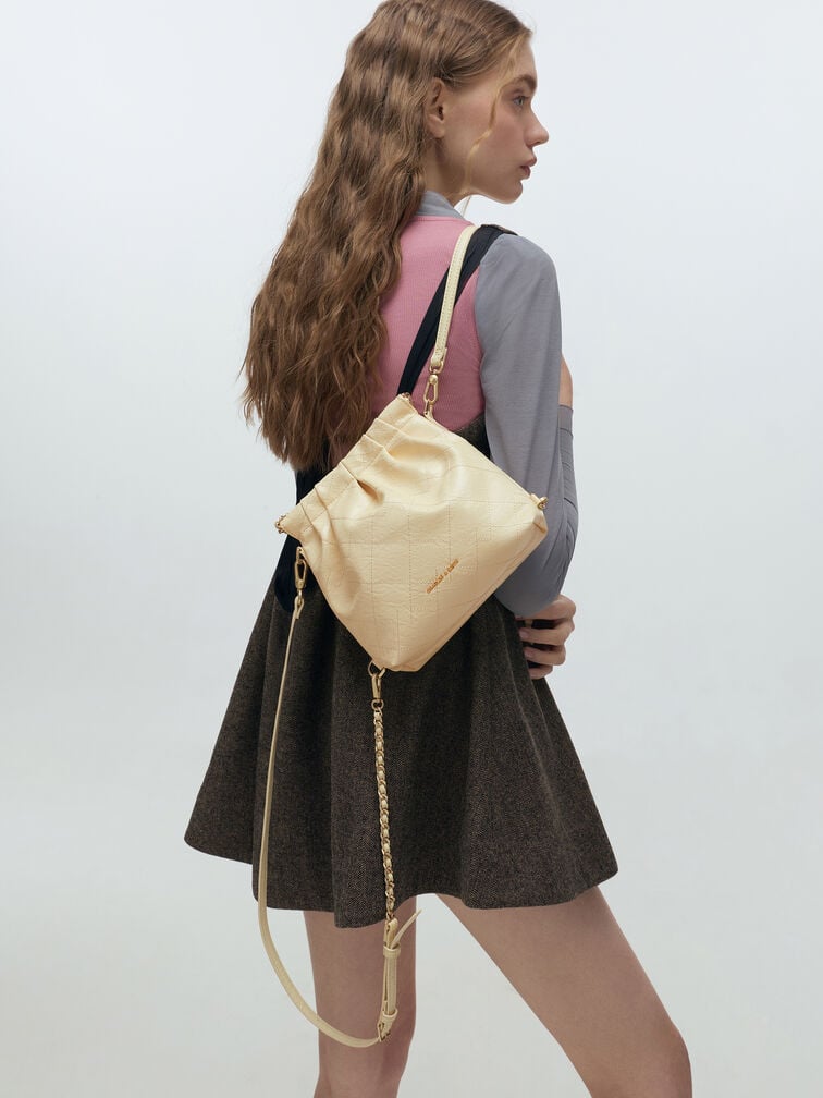 Duo 細鍊抓皺後背包, 奶油黃, hi-res