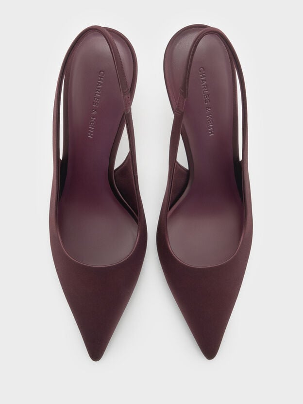 Satin Crystal Ball-Heel Slingback Pumps, Burgundy, hi-res
