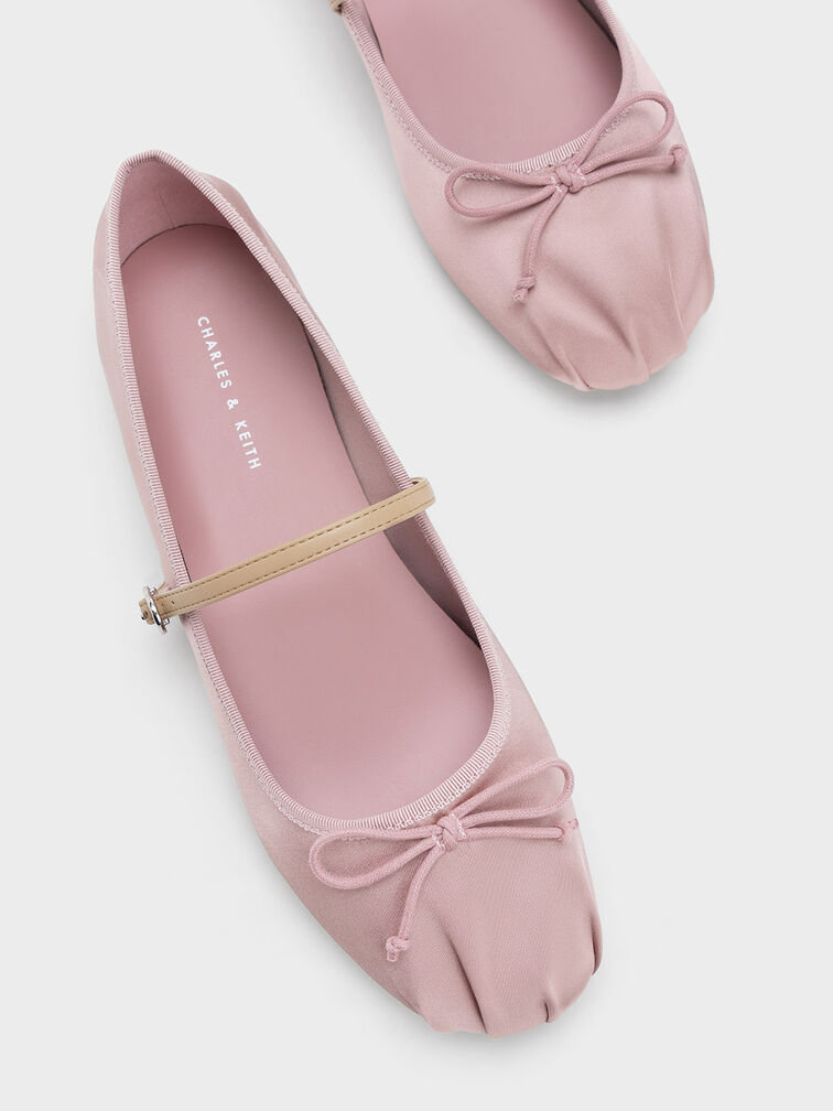 Satin Bow Mary Jane Flats, Pink, hi-res