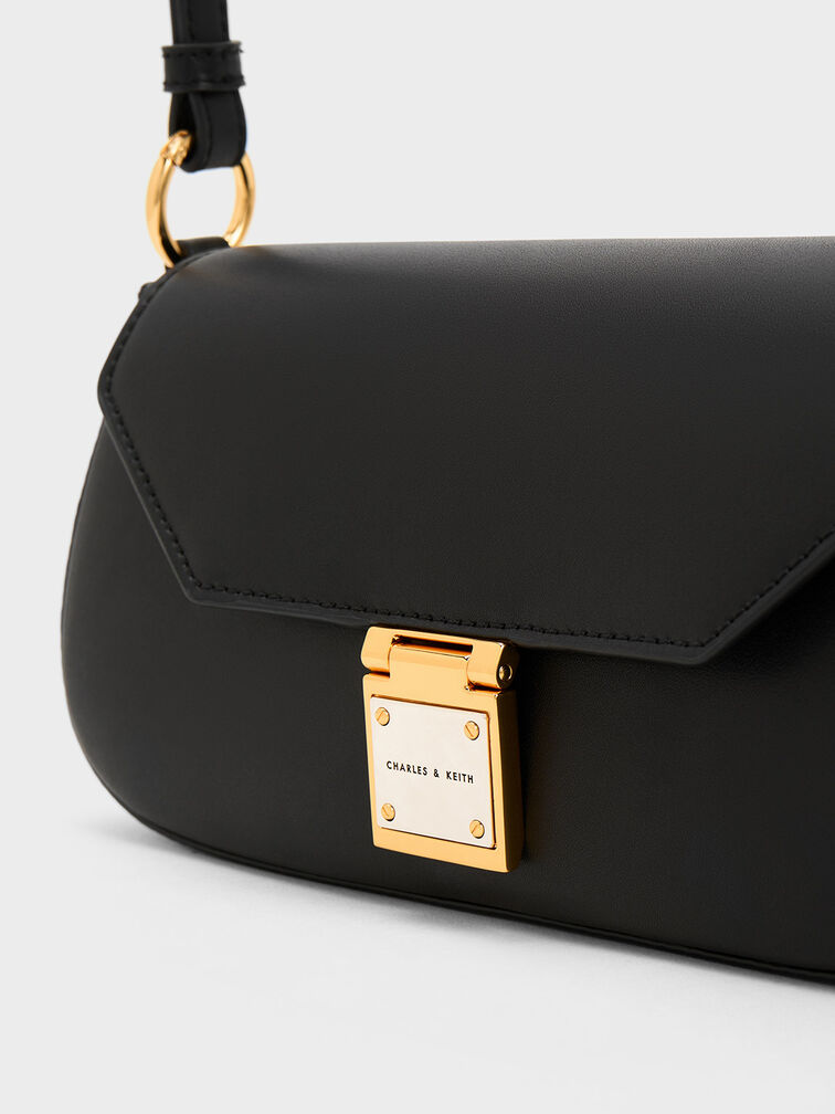 Oona Curved Shoulder Bag, Black, hi-res