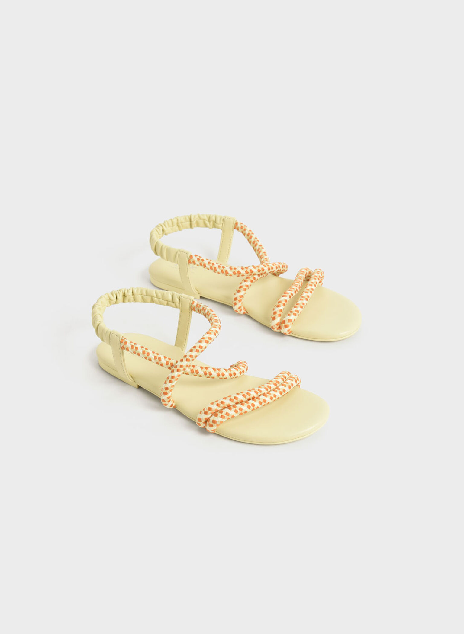 Girls' Printed-Rope Slingback Sandals, Yellow, hi-res