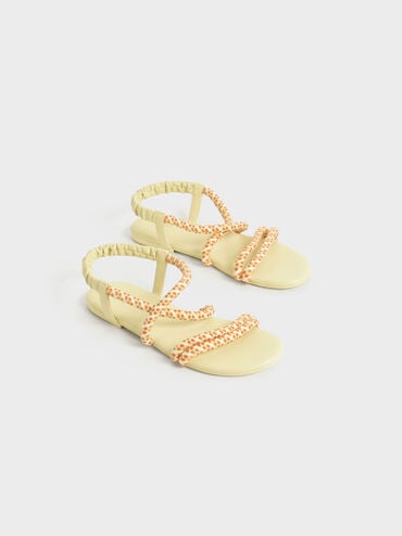 Sandalias con tira trasera de cuerda estampada para niña, Amarillo, hi-res