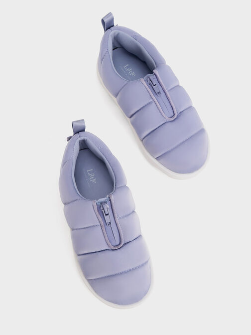 Girls' Puffy Nylon Panelled Loafers, Lilac, hi-res