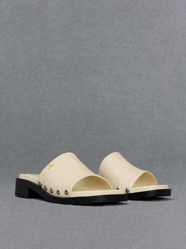 Leather Studded Sandals, Chalk, hi-res