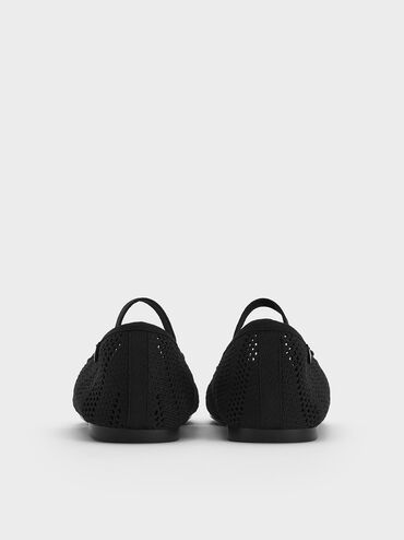 Knitted Pearl-Accent Bow Ballet Flats, Black Textured, hi-res