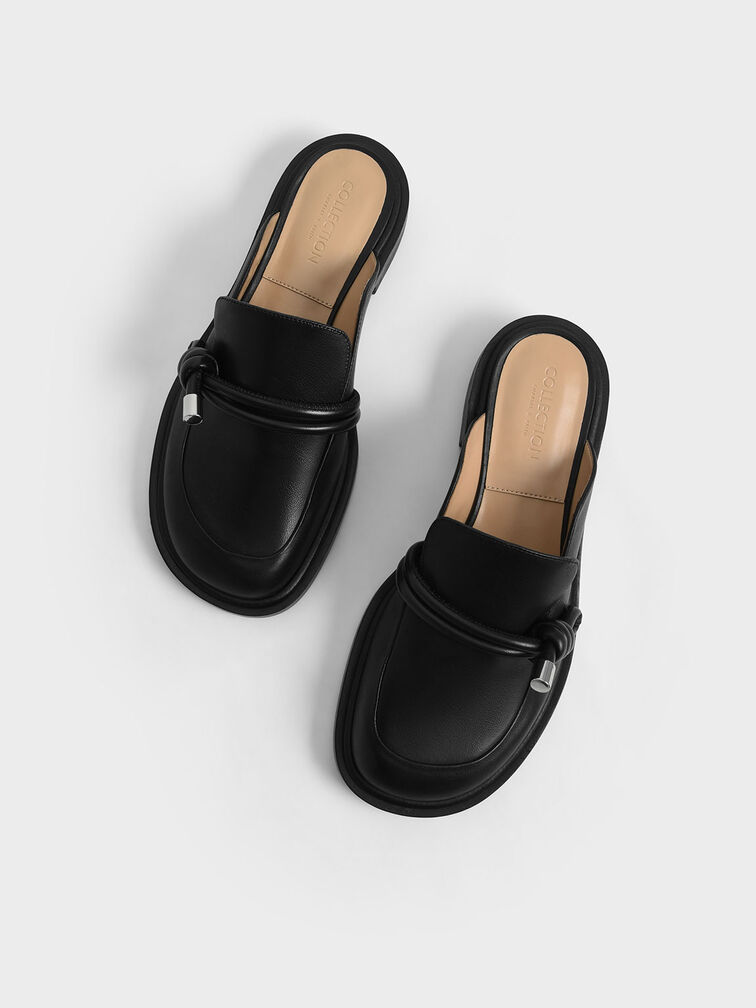 Leather Knotted Loafer Mules, Black, hi-res