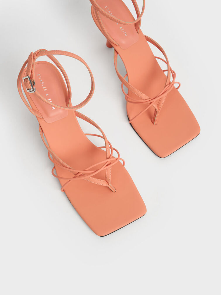 Ankle Strap Thong Sandals, Peach, hi-res