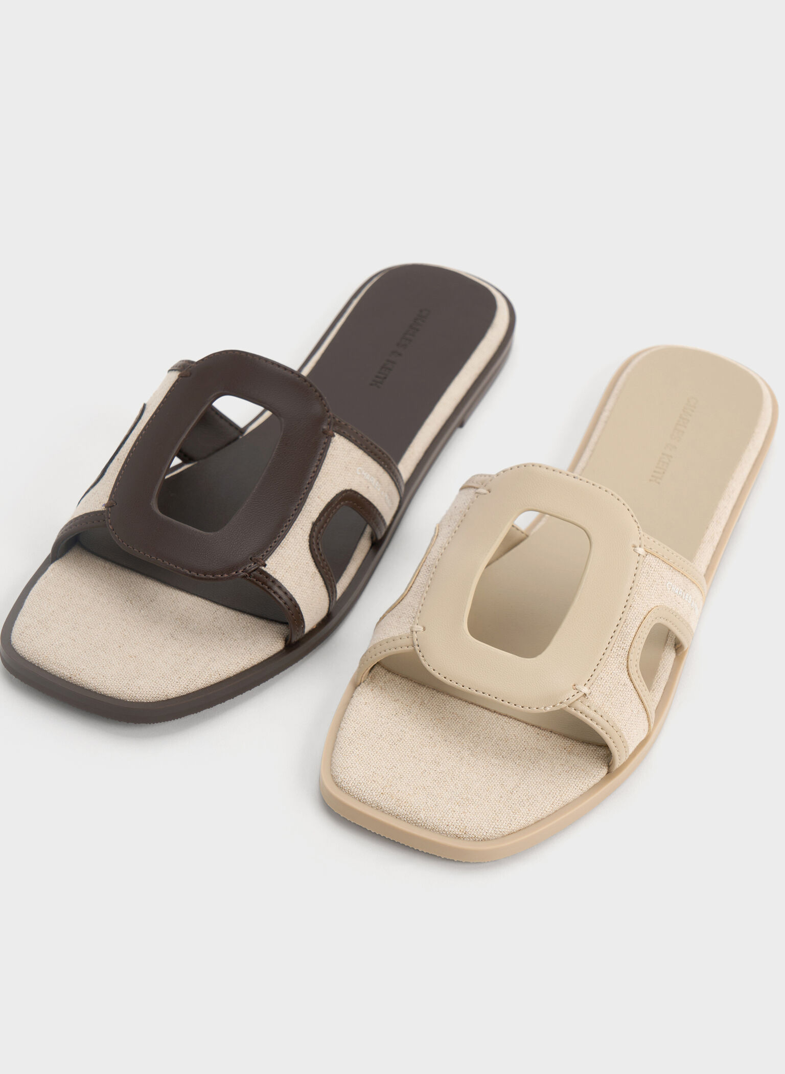 Easley Linen Cut-Out Slide Sandals, Dark Brown, hi-res