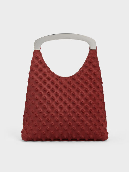 Spike Textured Metallic-Handle Bag, Red, hi-res