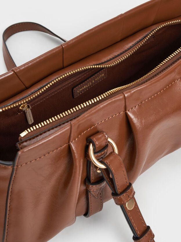 Bolso de hombro alargado fruncido Britton, Marr&oacute;n chocolate, hi-res