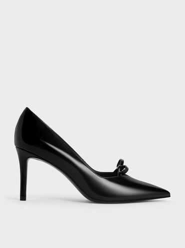 Bow Pointed-Toe Stiletto-Heel Pumps, Black Box, hi-res