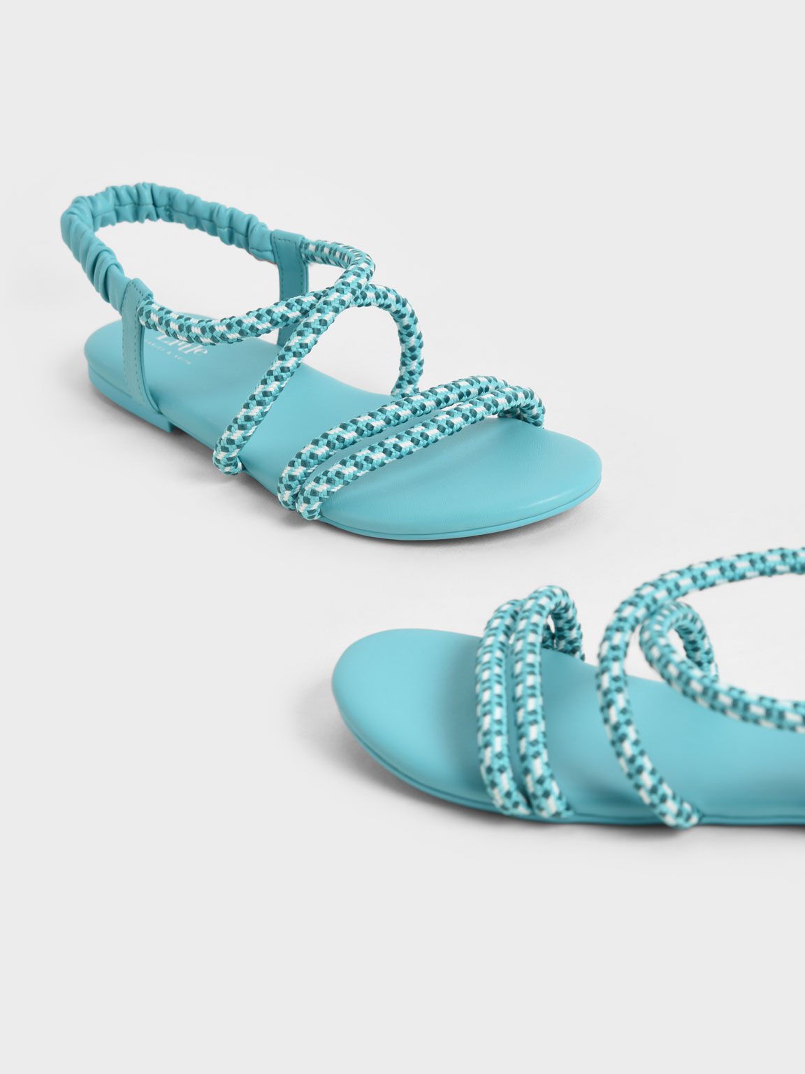 Girls' Printed-Rope Slingback Sandals, Turquoise, hi-res