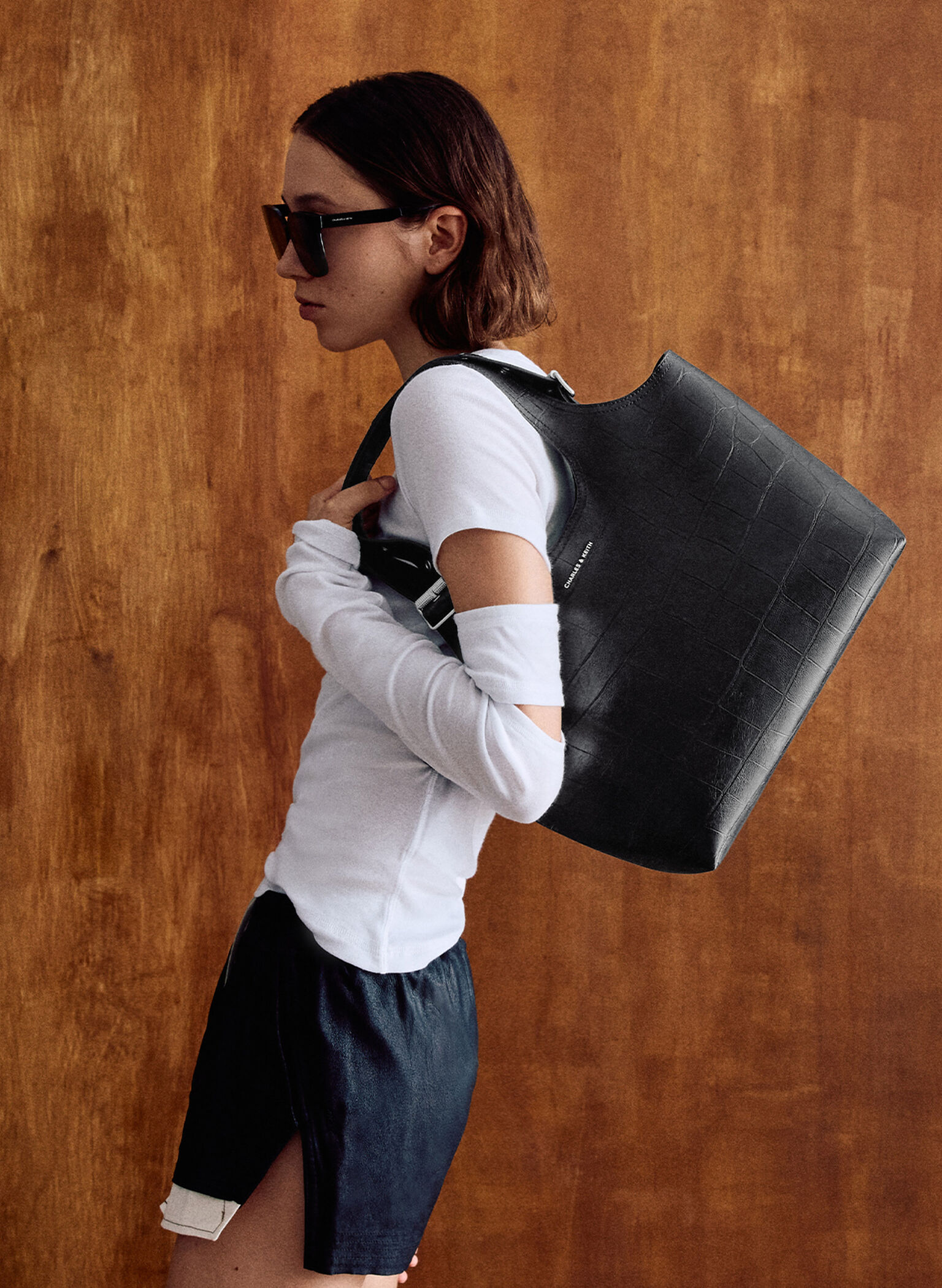 Bolso tote Liv efecto cocodrilo, Noir, hi-res