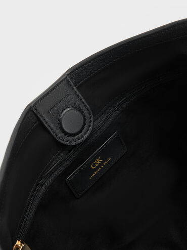 Gabine Leather Belted Hobo Bag, Black, hi-res