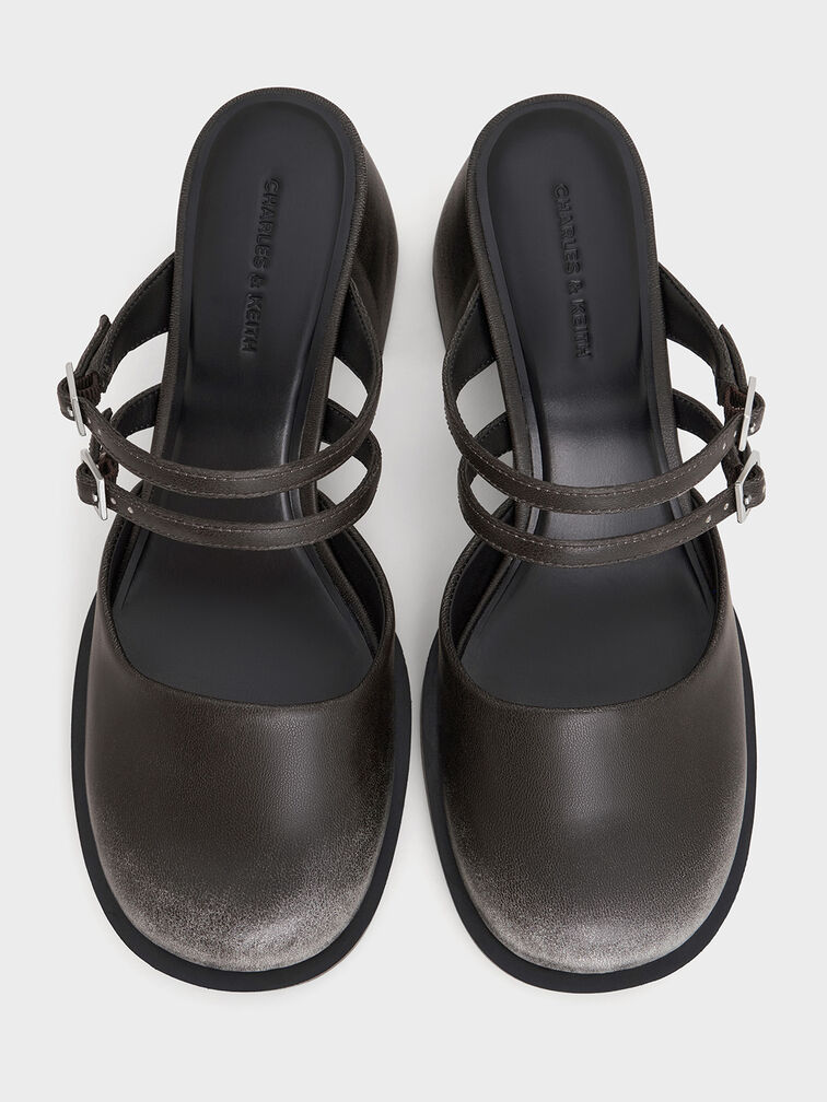 Double-Strap Platform Mules, Black, hi-res