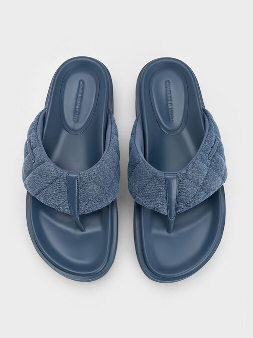 Denim V-Strap Platform Thong Sandals, Denim Blue, hi-res