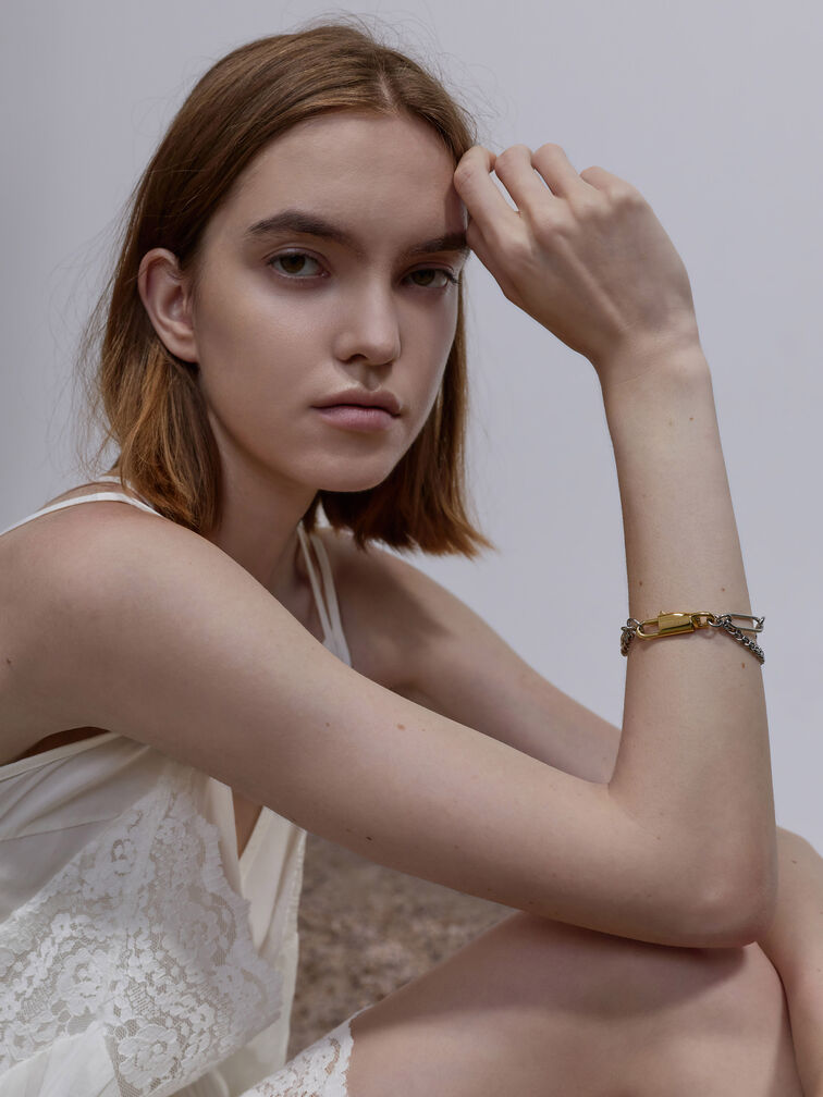 Delfina Two-Tone Double-Chain Bracelet, Multi, hi-res