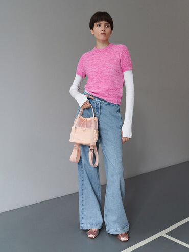 Bolso bombonera Terra de malla y nylon, Rosa pálido, hi-res
