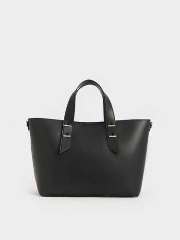 Black Metallic-Accent Double Handle Bag - CHARLES & KEITH US