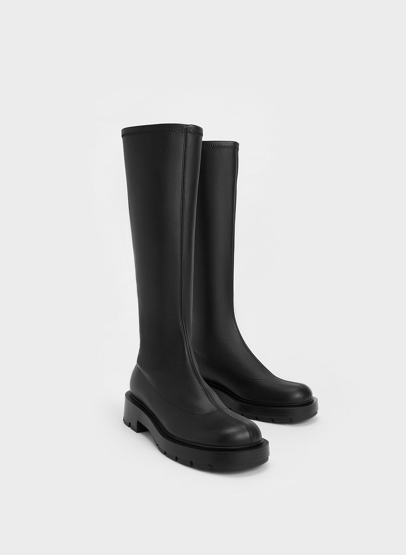 Black Block Heel Knee-High Boots - CHARLES & KEITH US