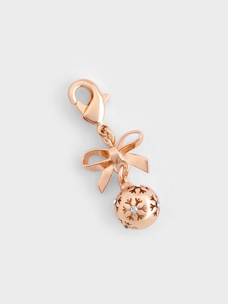 Athalia Crystal-Embellished Bow Snowflake-Ball Charm, Rose Gold, hi-res