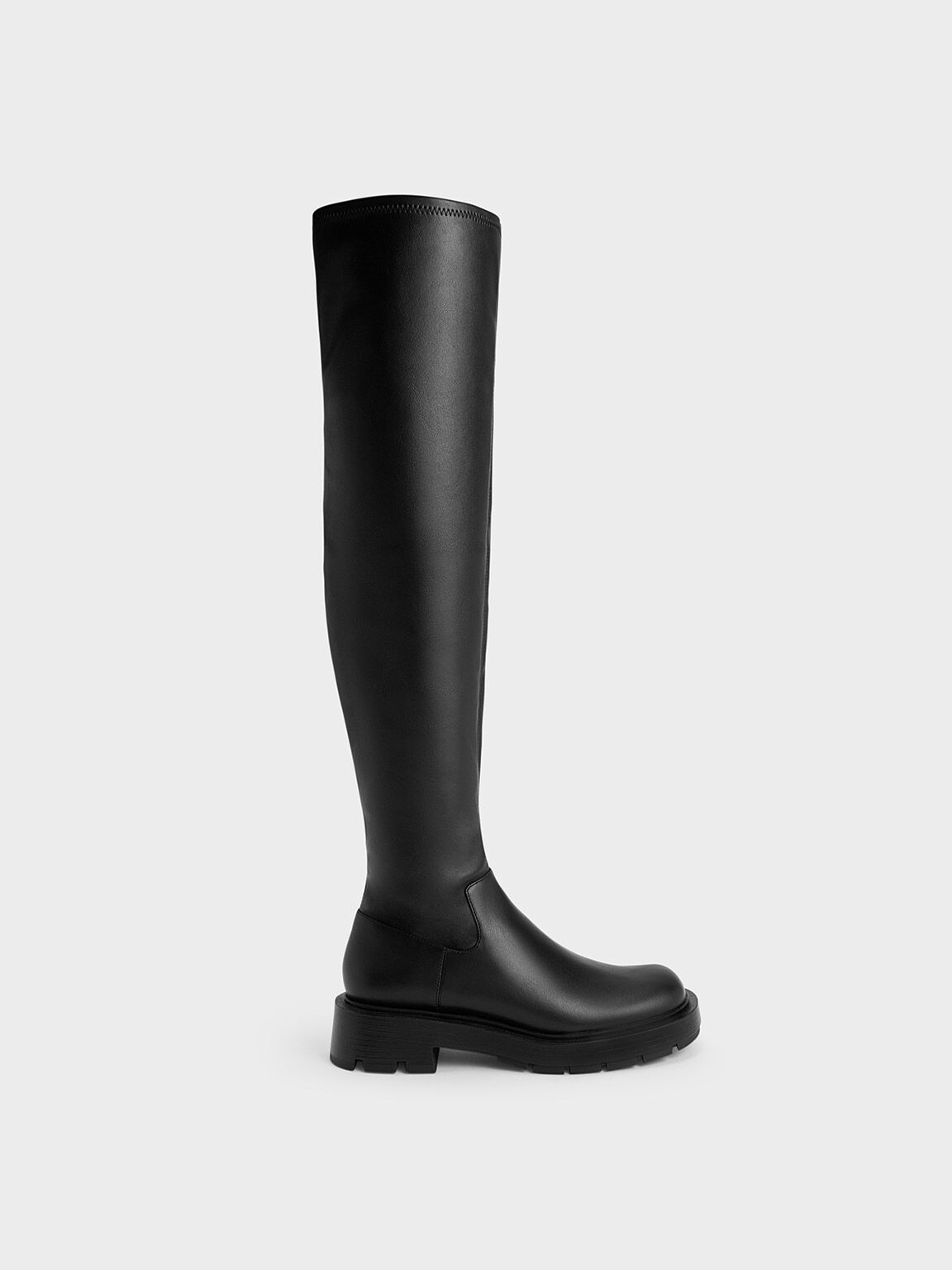 Zip-Up Thigh-High Boots, Black, hi-res