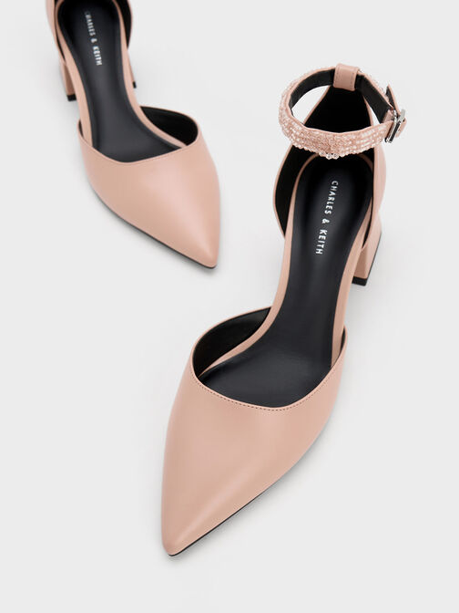 Beaded Ankle-Strap D'Orsay Pumps, Nude, hi-res