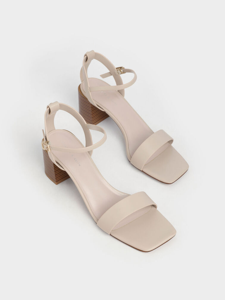 Ankle Strap Stacked Heel Sandals, Chalk, hi-res