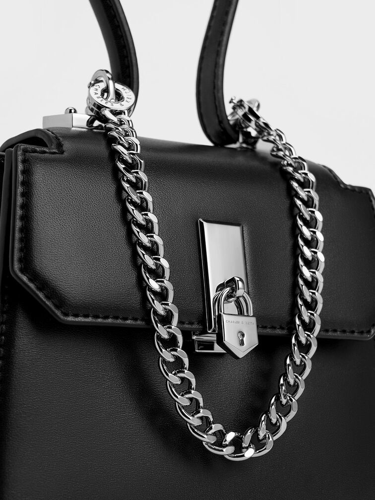 Locket Chain-Link Trapeze Bag, Noir, hi-res