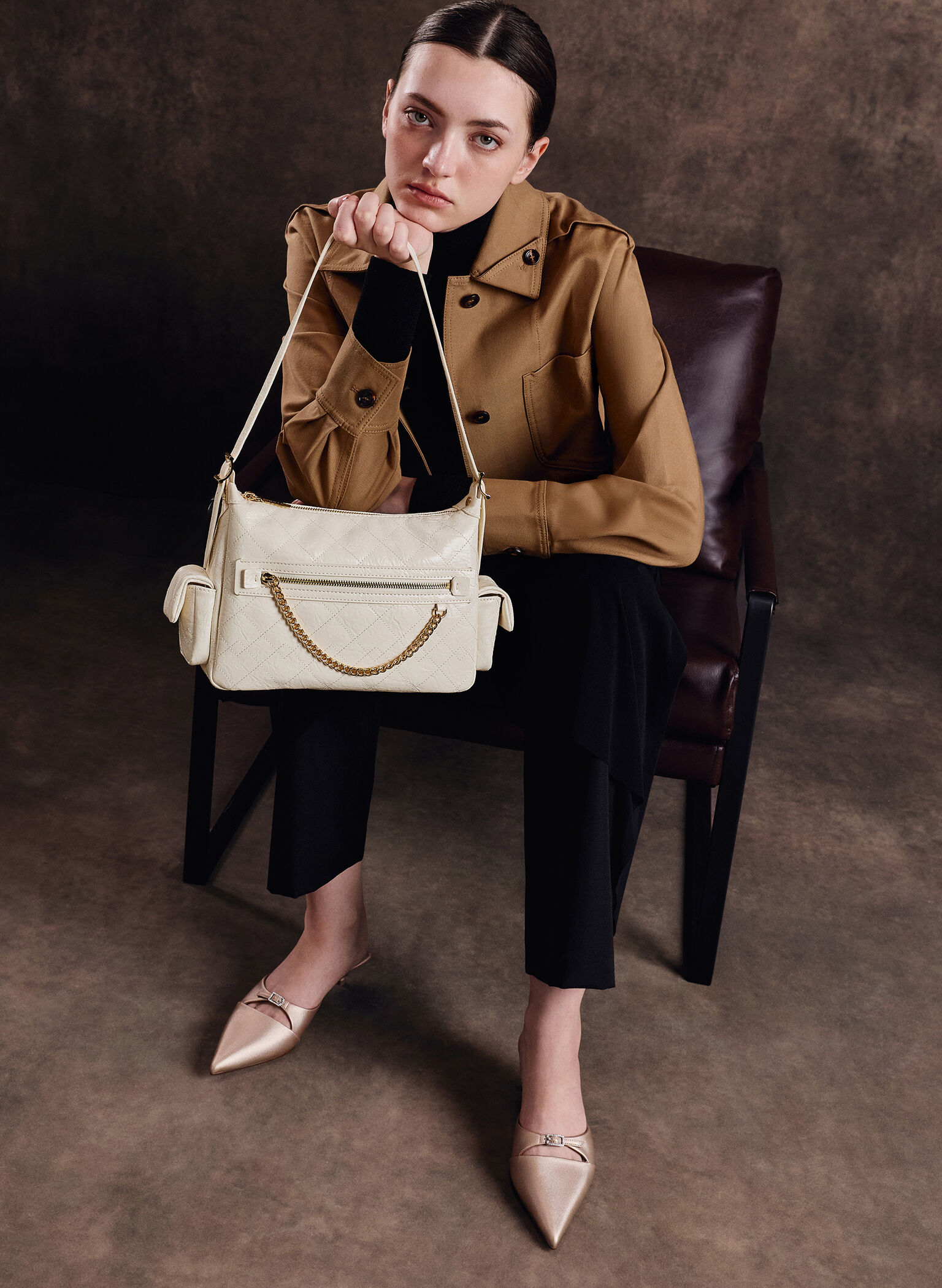 Duo Quilted Shoulder Bag, Cream, hi-res